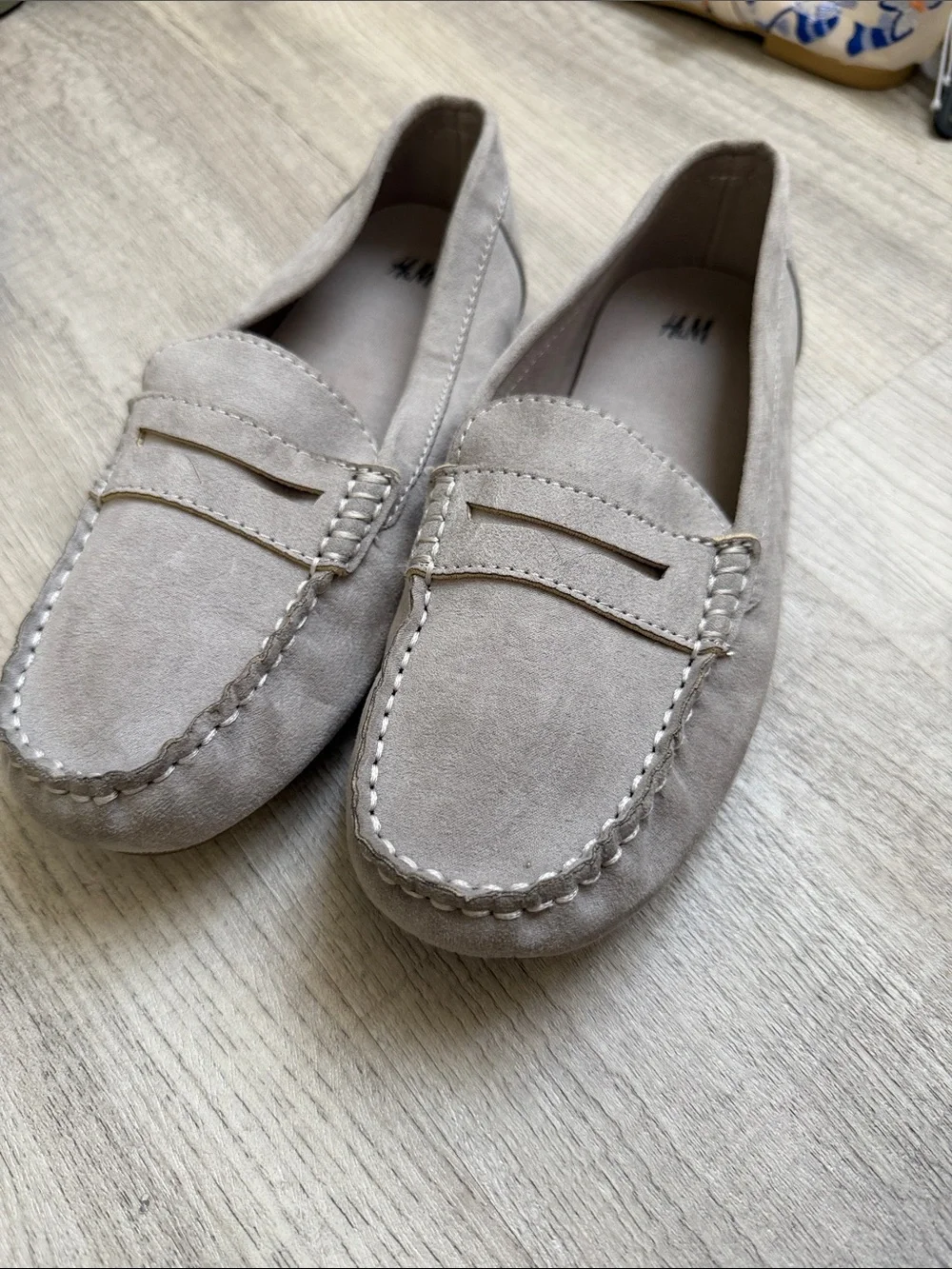 H&M Light Grey Suede Slip-On Penny Loafers